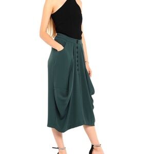 Crea Concept - Dark Green Button-Front Skirt - 36 French=4 US